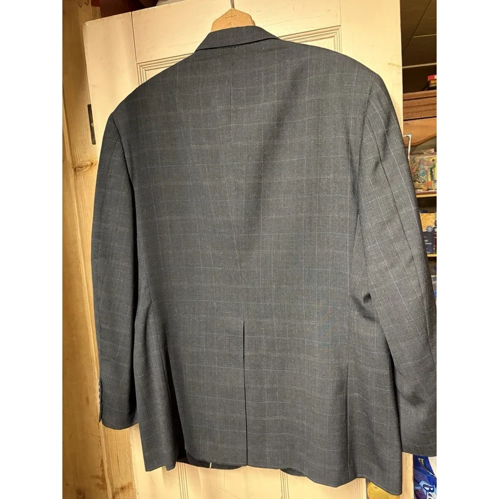 Austin Reed Blazer Suit Jacket 2 Btn Wool Gray Windowpane Plaid Tailored 44R